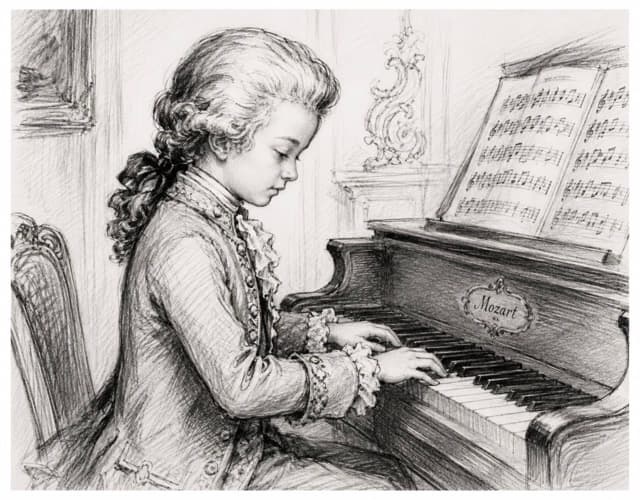 young mozart playing the piano